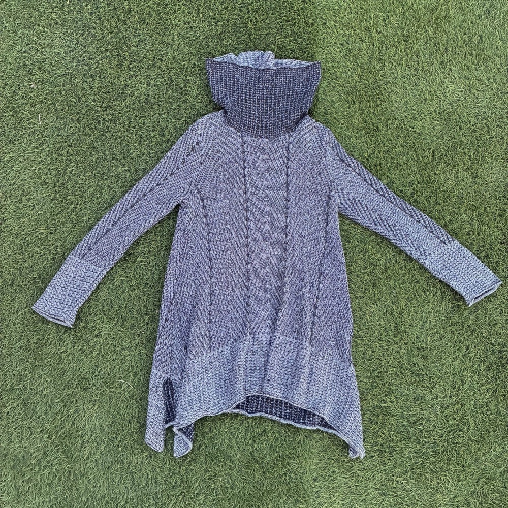 Jeanne Pierre Womens Large Gray Marled 100% Cotton Turtleneck Knit Sweater
